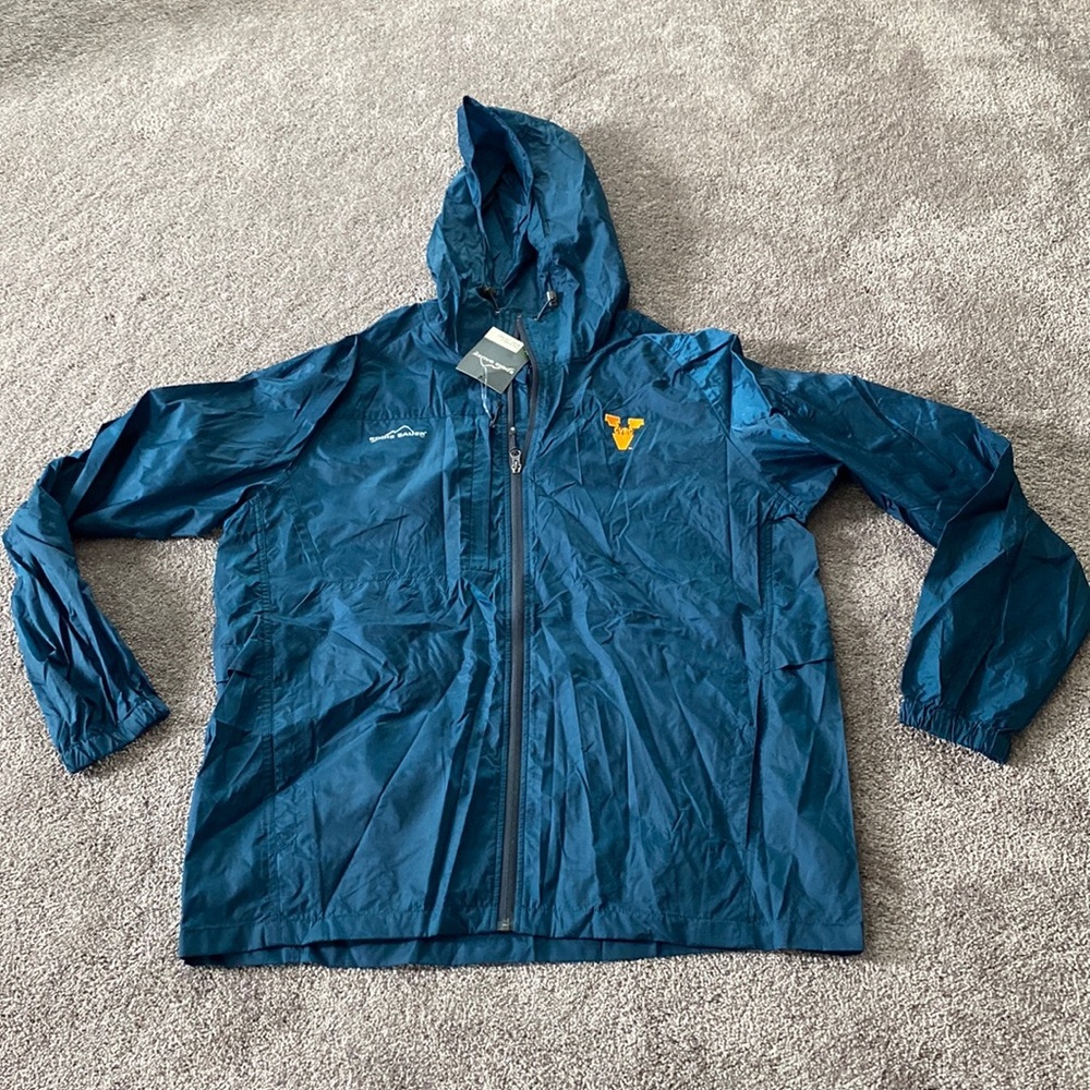 Eddie Bauer Teal Packable Hooded Windbreaker Size L CVRC Logo Full Zip